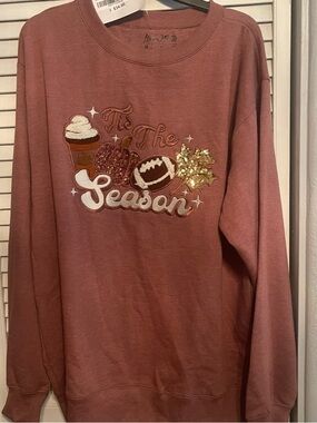 Cozy Mauve 'Tis The Season Embroidered Sweatshirt
